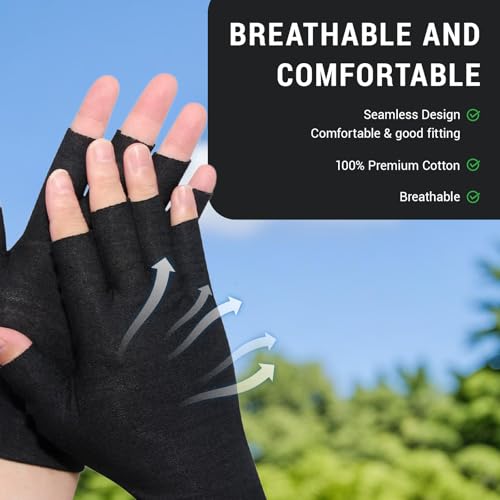 12 Pairs Black Cotton Fingerless Gloves Moisturizing Night, Uv Sun Protection Gloves for Driving