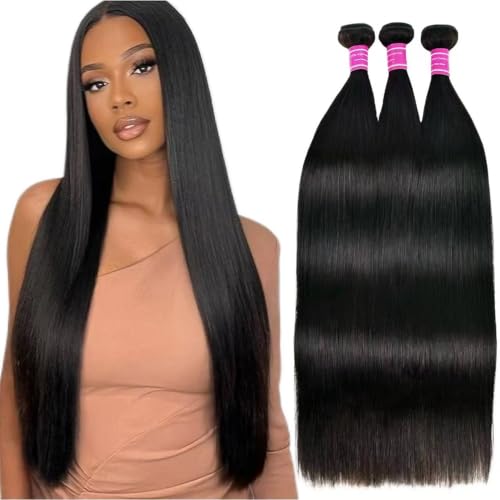 Straight Bundles Human Hair, 22 24 26 Inch Bundles Straight Hair Brazilian 12A Double Weft Hair Extensions for Black Women 100% Unprocessed Virgin Human Natural Black