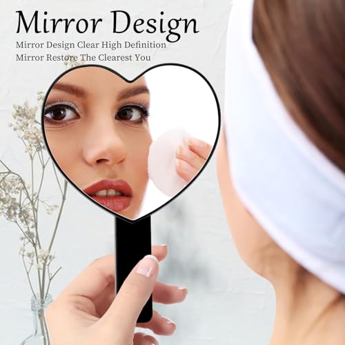 TIESOME Heart Shaped Handheld Mirror, Drop-Resistant Small Heart Mirrors with Handle Portable Travel Cosmetic Lash Mirror Hand Mirror for Women Valentine's Day Birthday(Black)