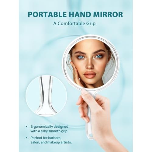 Hand Mirror, Double-Sided 1X/5X Magnifying Mirror with Handle, Acrylic, 8.3" L x 4.5" W, Clear, Pack of 1