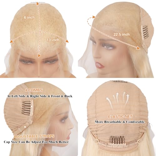 32 Inch 613 13x6 Lace Front Wig Human Hair 200 Density HD Transparent Blonde Straight Human Hair Wig 613 Lace Front Wig Human Hair Pre Plucked for Women 613 HD Lace Frontal Wig 13x6