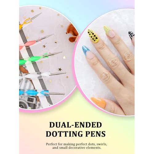 Nail Art Tools Set, Nail Stand for Press on Holder for Painting Nails, Nail Art Brushes, Liner Brushes, Nail Dotting Tool, Must Haves Design Tools Supplies Kit for Nail Tech & Beginners (Pink)