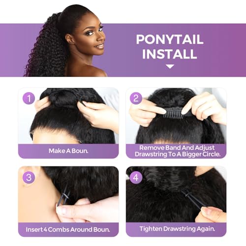 OQ Hair Afro Curly Half Wig Human Hair 180% Density 3 In 1 Beginner Friendly Glueless Wear and Go Kinky Curly Half Human Hair Wig for Women 20 Inch