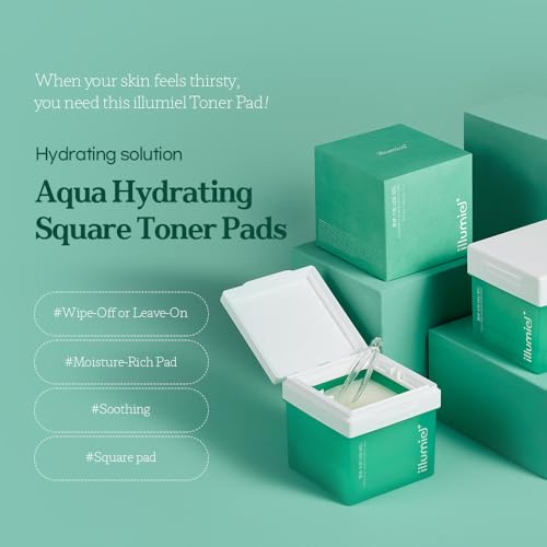 Aqua Hydrating Square Toner Pads for Long-Lasting Skin Moisture Barrier with Xylitylglucoside & Kakadu Plum Extract Exosome [Vegan & Korean Skincare] ? 60 Pads(9.17 fl. oz)
