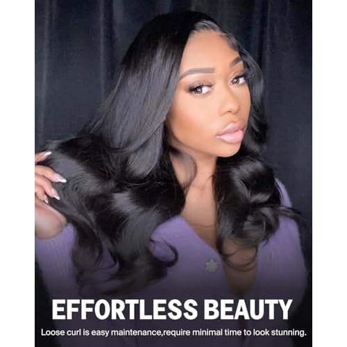 6x5 Ready to Go Closure Wig Human Hair 12A Salon-Quality Glueless Wigs Human Hair Pre Plucked Pre Cut Loose Body Wave Wig Human Hair 220% Density Bleached Tiny Knots 16 Inch