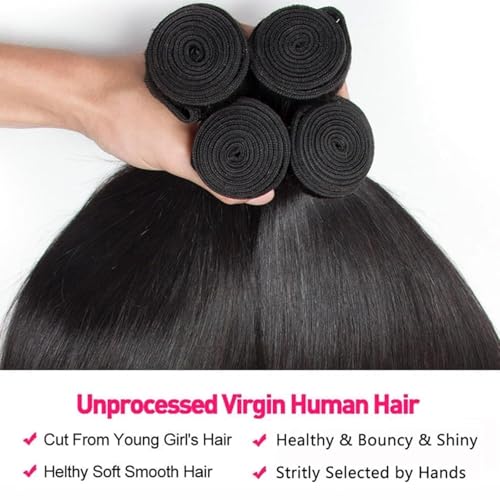 Straight 4 Bundles Human Hair 400g/Pack 18 20 22 24 Inch 12A Unprocessed Black Soft Double Weft Quick Wave Extensions for Women