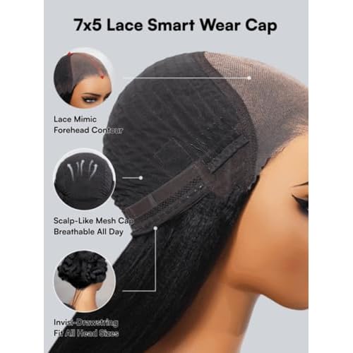 Beauty Forever 7X5 Bye Bye Knots Wear and Go Wig Yaki Straight Pre Cut Lace Bob Wigs Human Hair Lace Closure Wig Pre Plucked, Easy Install No Skill Needed 150% Density 10inch