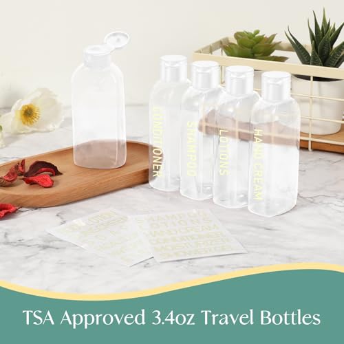 Travel Shampoo Bottles 5 pcs 3.4oz TSA Approved Travel Bottles for Toiletries Travel Size Bottles Leak Proof Empty Lotion Containers with Flip Cap Small Plastic Squeeze Bottlesp-Clear