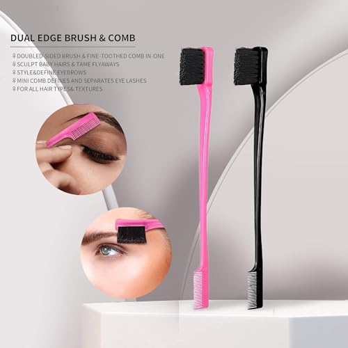 Soft 'N Style Double Sided Edge Control Hair Brush Comb Combo Pack 6 Pieces Pink and Black
