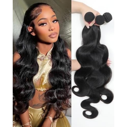Body Wave Bundles Human Hair 100% Unprocessed Virgin Human Hair 3 Bundles 18 20 22 Inch No Tangle Shedding 10A Quick Weave Sew in Natural Black