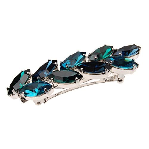 L. Erickson Small Ivy Crystal Barrette - Montana/Emerald/Indicolite/Silver