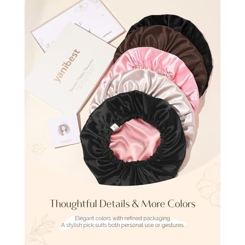 YANIBEST Silk Bonnet Satin Bonnet for Sleeping Women and Men, Adjustable Double Layer Hair Bonnet for Curly Braids Hair