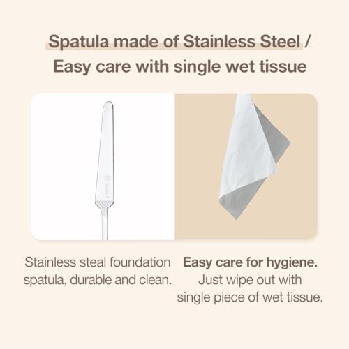 Foundation Spatula Made of Stainless Steel | Professional Makeup Spatula for Even Application of Foundation | Double Edged Spatula for Small Area of Face | Pouch Included for Clean Storage