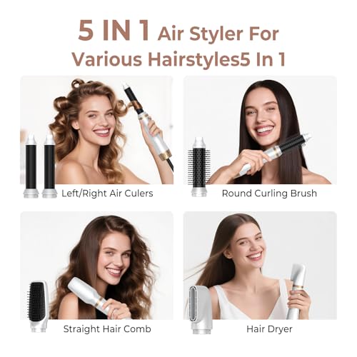 5 in 1 Hair Dryer Brush Set, Blow Dryer Brush with Air Style Wrap Hair Styler, Negative Ionic Magic Style Set, Detachable Air Curler for Volumizer,Straightener,Drying