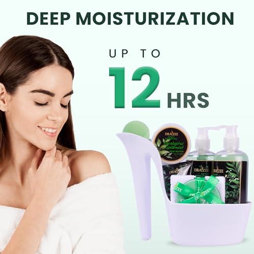 Draizee Luxury Spa Gifts for Women ? 8 Pc Eucalyptus Spearmint Bath & Body Set with Bubble Bath, Lotion, Body Butter & More ? Self Care Gift Basket for Wife, Mom, Girlfriend