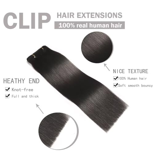 Remy Hair Extensions clip ins Hair Etensions for Women 1b Black Double Weft Natural Hair Extensions Straight 8Pcs Soft and Thick 24inch 110g