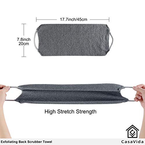 CASAVIDA Back Scrubber for Shower Nylon Bath Towel Washer Exfoliating Washcloth Rear Japanese Stretchable Strap Wash Cloth Body Exfoliation 2 Pack (Rose Pink + Lake Blue)