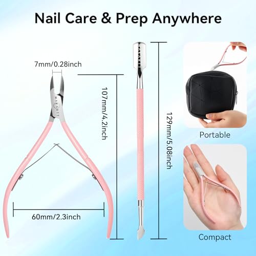 Makartt Cuticle Trimmer with Cuticle Pusher - Stainless Steel Cuticles Nipper with Dual Spring, Ergonomic Handle, 7mm Blade & Dual-Ended Pusher for Nail Care & Gel Removal, Pink
