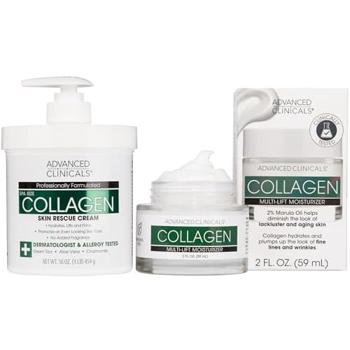 Advanced Clinicals Collagen Cream W/Hyaluronic Acid Face Moisturizer + Collagen Body Cream 2pc Skincare Set For Women & Men To Reduce Appearance Of Wrinkles, Fine Lines, & Uneven Skin Tone, 2pc Set