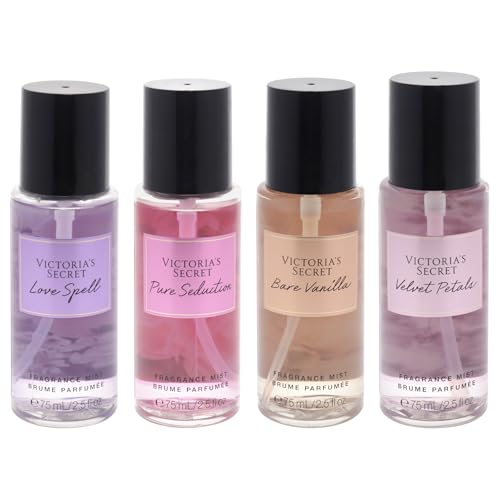 The Best of Mist Set by Victorias Secret for Women - 4 Pc Gift Set 2.5oz Love Spell Fragrance Mist, 2.5oz Pure Seduction Fragrance Mist, 2.5oz Mist, 2.5oz Mist