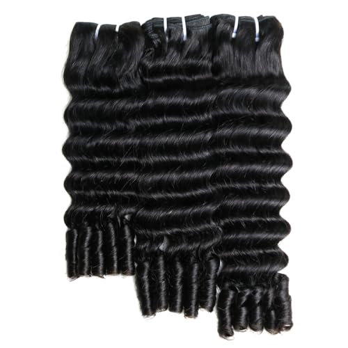 SWEETGIRL Deep Wave Human Hair Bundles Burmese Curly Bundles Human Hair Quick Weave with Spiral End Sew in Hair Extensions, Real Virgin Remy Hair, 16 18 20 Inches, Natural Color