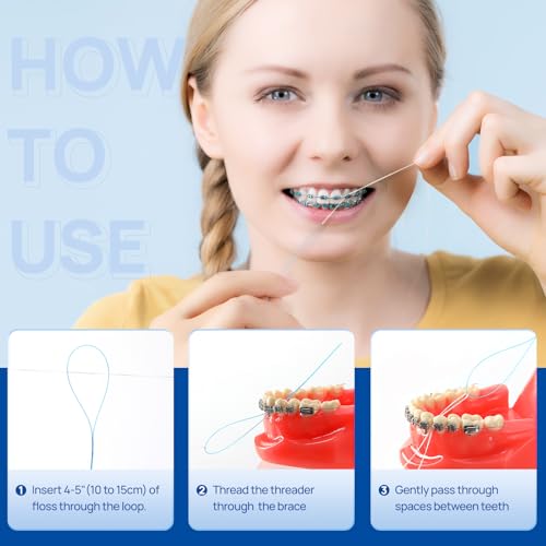 JMU 100 Count Floss Threaders, Dental Floss Threader for Braces, Bridges, Implants, 50 Count (Pack of 2)
