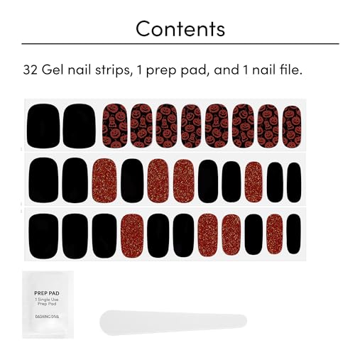Dashing Diva Gloss Nail Strips - Hallow Queen | UV Free, Chip Resistant, Long Lasting Gel Nail Stickers | Contains 32 Nail Wraps, 1 Prep Pad, 1 Nail File
