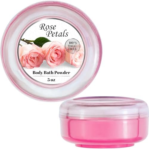 R-NEU Body Powder for Women with Powder Puff, 100% Talc-Free, Elegant Rose Petals Scented Dusting Powder, After Bath for Soft Skin, Extra Large, 1 Pack (5oz)