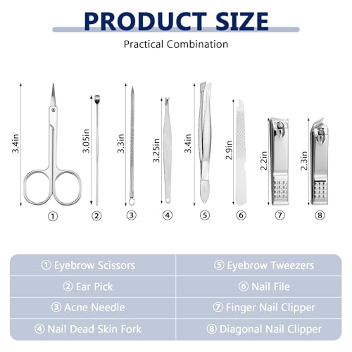 Lasnten 100 Bulk Nail Clipper Set Bulk Manicure Kit Stainless Steel Pedicure Professional Nail Care Kit with Travel Case Portable Grooming for Husband Men Women Family(Black,8 in 1)