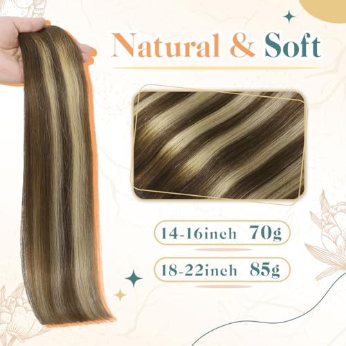 Sindra Wire Hair Extensions Real Human Hair 14Inch 70g Balayage Medium Brown Mix Caramel Blonde Fishing Line Extensions With Adjustable Clips Wire14#4/27/4