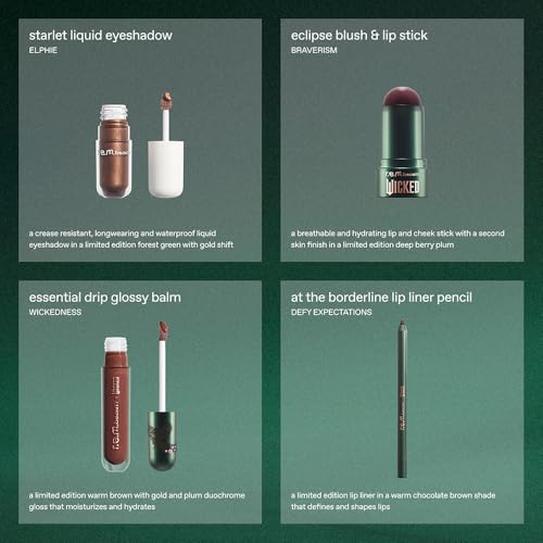 r.e.m. beauty Wicked: For Good | Makeup Set | Waterpoof Eye Shadow, All Over Glow Stick, Creamy Lip Liner, Glossy Lip Balm | 4 Full Size Products