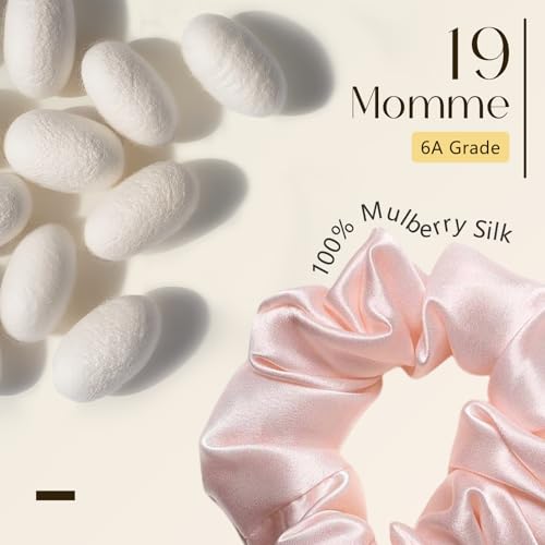 ZIMASILK 100% Mulberry Silk Hair Scrunchies, Best For Women And Girls¡¯Hair, Elastic Hair Bands For Ponytail Holder Gentle And No Hurt (5 Pack, Light Blue, Pink, White, Taupe, Peacock Blue)