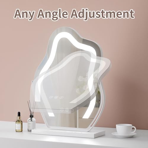 Cloud Shaped Makeup Mirror with Lights 17¡ȡ¿12.6¡È ? Smart Touch Control, 3-Color Dimmable Lighting, 360¡Æ Rotation, Memory, Plug-in AC Power, Tabletop Vanity Gift for Girls White