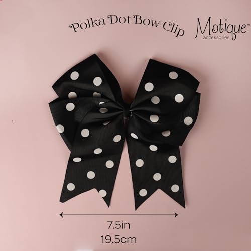 7.5 Inch Polka Dot Hair Bow with Tails Grosgrain Ribbon Hair Clip (Black)