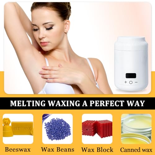 PODOY Mini Wax Warmer - Switchable Display, Portable for Hair Removal with 100 Wax Sticks, Non-Stick Waxing Kit for Women's Face and Body, Professional Melter Machine
