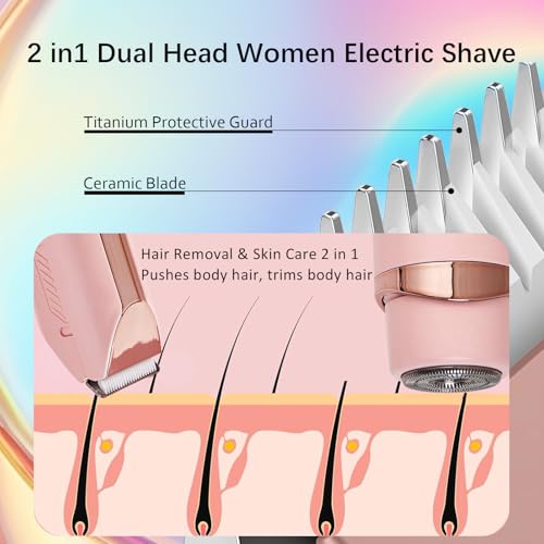 Bikini Trimmer for Women,2-in-1 IPX7 Waterproof Electric Shaver,USB Cordless Painless Electric Razors with LED Display for Legs Bikini Facial Hair Removal, Body Wet&Dry Use Razor Kit for Lady Grooming