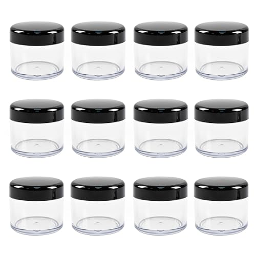 12 Pcs Refillable Black Plastic Round Cosmetic Containers, BPA Free, 15ml/0.5oz, With Lids