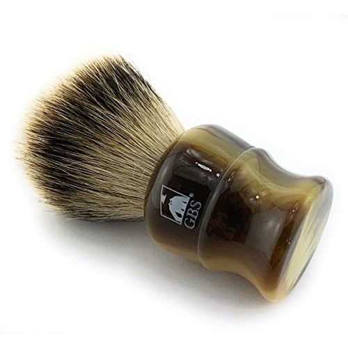 G.B.S 100% Silvertip Badger Shaving Brush with Faux Horn Comfortable Handle - Long Dense Bristles? Men's Badger Shave Brush Knot 26mm Total Loft 100mmz Holds Shave Soap Lather or Shaving Cream