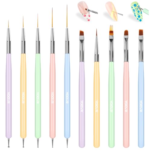 10 Pcs Nail Art Brushes Set, Nail Dotting Tools, French Tip Tool, Nail Art Deign Tools with Builder Gel Brush Polish Extension Brush Thin Liner Detail Painting Brushes, Nail Tech Supplies Kit