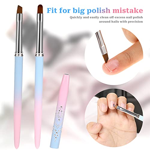 Nail Art Clean Up Brush, 2Pcs Round&Angled Nail Polish Clean Up Brush for Cleaning Fingernails, Professional Nails Design Painting Brushes