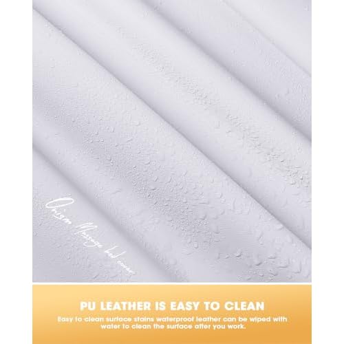 Onism Lash Bed Cover-Wipeable PU Leather Massage Bed Cover, Waterproof Soft and Comfortable Spa Bed Cover with Storage Pocket for Eyelash Extension Bed Massage Bed Perfect for Salon Spa Home Use White