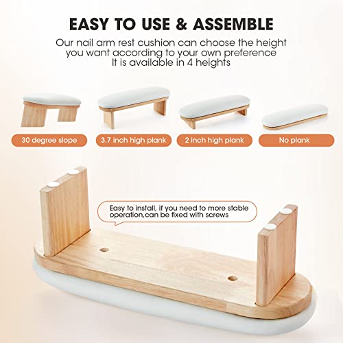 Nail Arm Rest, Professional Adjustable Height Nail Arm Rest Solid Wood with PU Leather Soft High-Density Sponge, Hand Rest for Nails