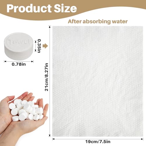 100 Compressed Towel Tablets - Disposable Face Washcloths Fast Drying Lightweight for Adult Camping Hiking Facial Mini Makeup Wipe Coin Tissues Travel Hotel Cleaning Supplies