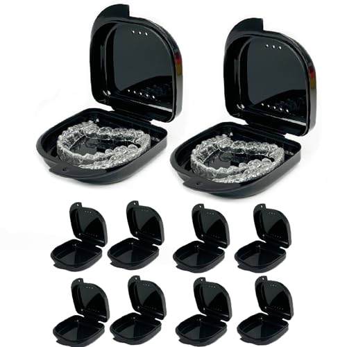 10 Pack Retainer Case,Dental Retainer Box with Vent Holes,Multicolor Storage Container for Aligner Mouth Guard Denture Box (Black)