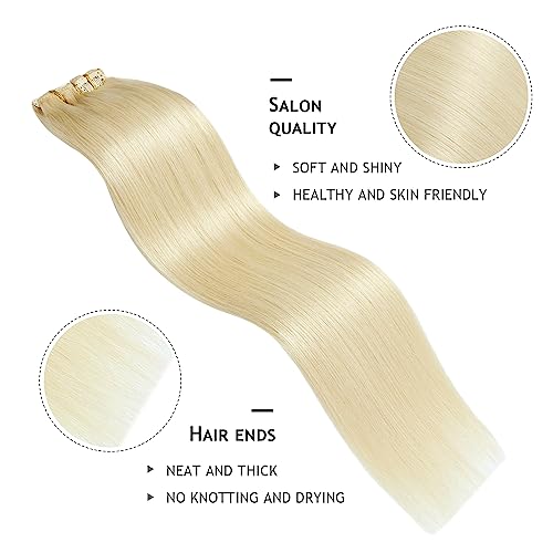 YILITE Clip in Hair Extensions 120g 8Pcs/Pack Platinum Blonde Double Weft Silky Straight Remy Human Hair Thick Clip in Real Hair Extensions for Women (16inches #60 Platinum Blonde)