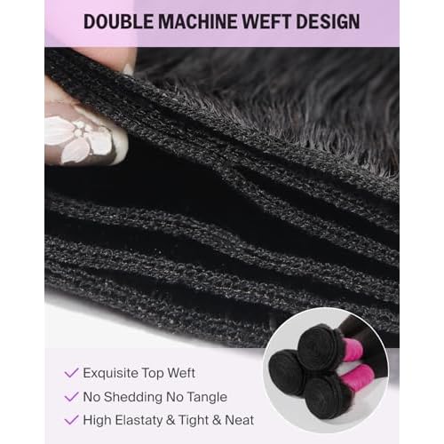 Human Hair Bundles Straight 3 Bundles Human Hair 18 20 22 Inch 100% Unprocessed Brazilian Weave Bundles Double Weft Bundles Straight Natural Black Color
