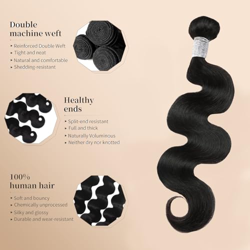 12A Unprocessed Brazilian Human Hair Body Wave human hair bundles 1 Bundles 20 Inch 100g/Pack Natural Black soft Smooth Double Weft Quick Weft Extensions for Women