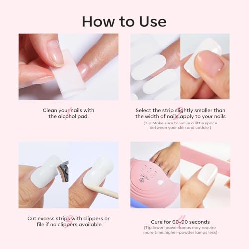 Modelones Semi Cured Gel Nail Strips, 34 Pcs Pink Gel Nail Stickers Sheer Gel Polish Strips, Ultra-Glossy, Long Lasting,Gel Nail Wraps U V for Home Nails DIY