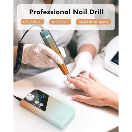 Nail Drill 40000RPM - Rechargeable Nail File with Bits, Professional E-Filer for Acrylic Nails, Gel Polishing, Manicure & Pedicure E File with Large HD LCD Screen - M96 Orange