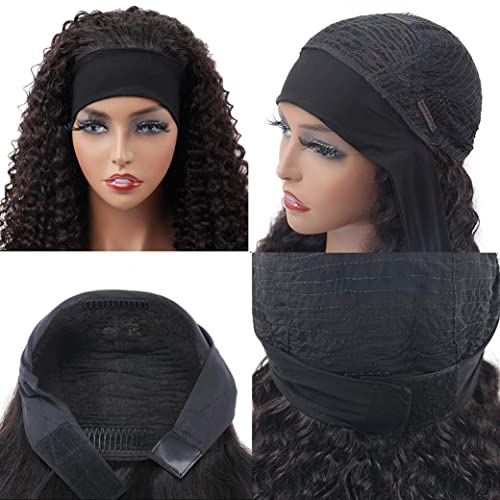 JCL Curly Headband Wig Human Hair 180% Density 18 Inch Wigs Natural Color Human Hair Wigs for Black Women Human Hair Deep Wave None Lace Front Wigs Human Hair